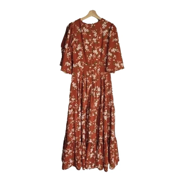 California Moonrise maxi dress xs red floral Boho Hippie Tiered - Picture 3 of 10